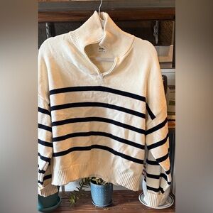 Cotton On Cream and Black Striped Turtleneck Sweater